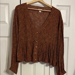 Billabong Brown Animal Print Blouse